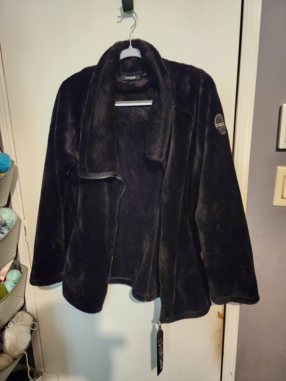 Bebe Black Plush Zip-Front Jacket XL